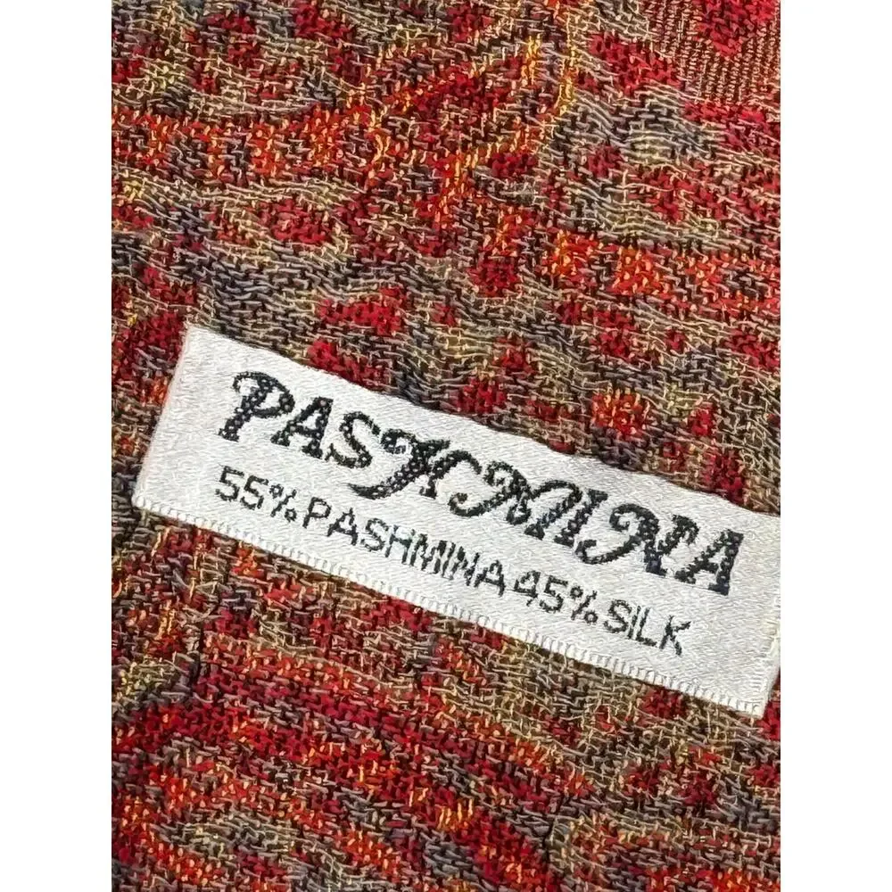 Pashmina Cashmere Silk Shawl Scarf Red Paisley Fringe Wrap 55% Cashmere
